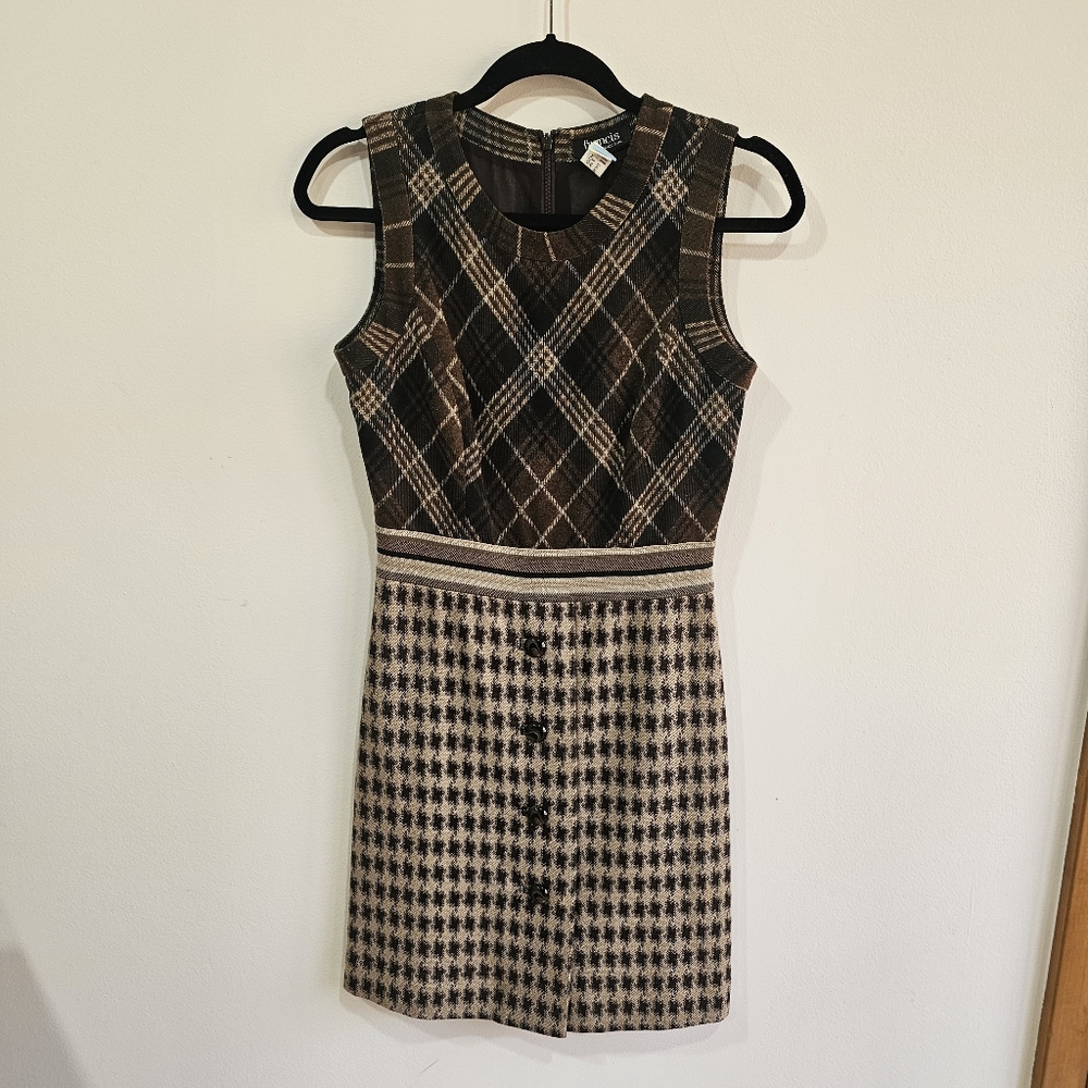 Christian Francis Roth Plaid and Houndstooth Sleeveless Dress - SMALL